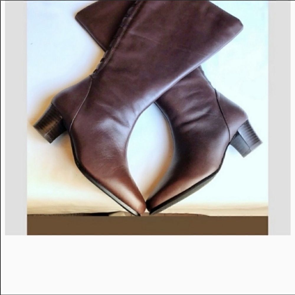 DAVID TATE BROWN LEATHER BOOTS W/ BRAID DE…
